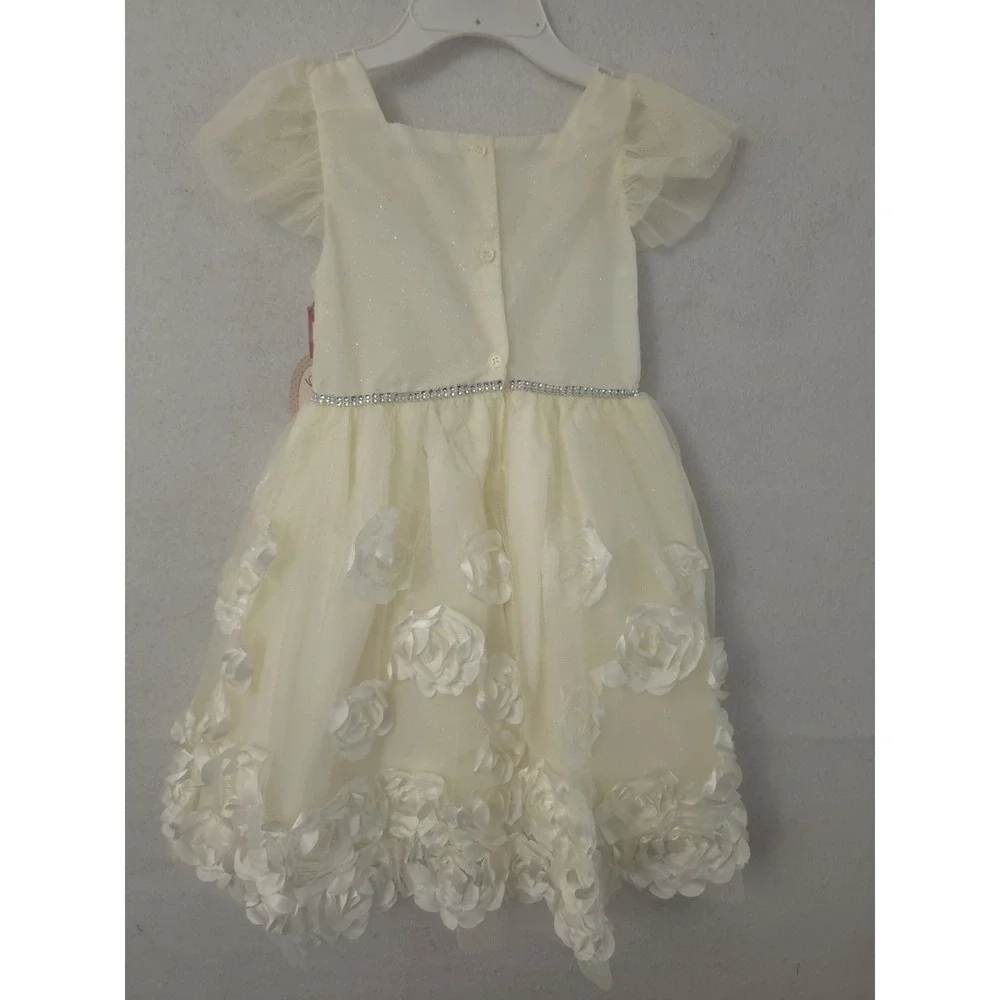 Nannette cream and‎ white girls' dress a sparkling waistband and 3D floral Sz 6X